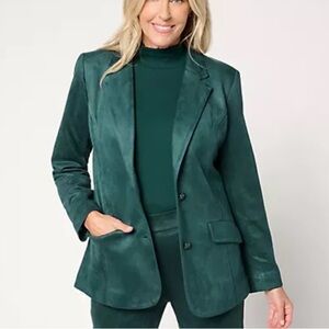 Isaac Mizrahi Live Petite Estate Stretch Faux Suede Blazer w/lining Green S-P